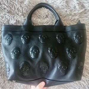 Black Embossed Skull Leather Tote